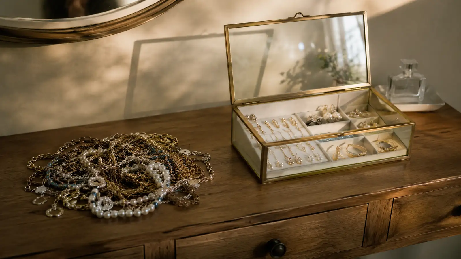 How to Organize Tangled Jewelry With a Glass-Lid Box